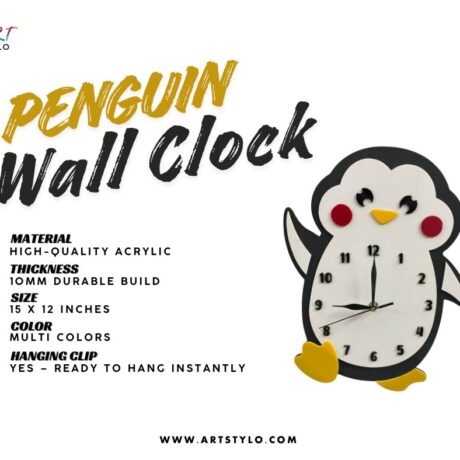 Close-up of Penguin Wall Clock showing colorful details