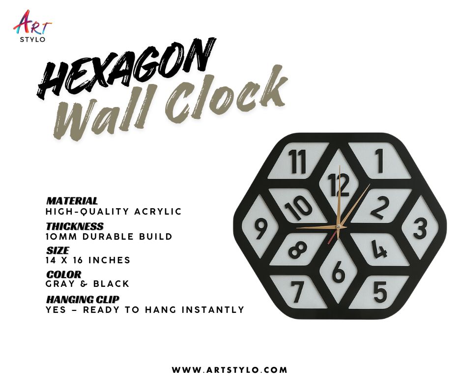 Hexagon Wall Clock side angle showing thickness