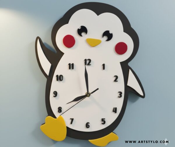 Penguin Wall Clock displayed on kids room wall