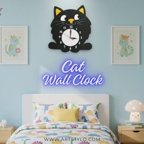 Cute multi-color cat wall clock made with high-quality acrylic