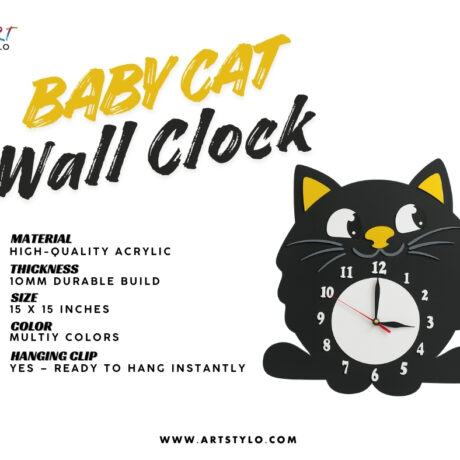Acrylic cat-shaped wall clock for kids’ room décor