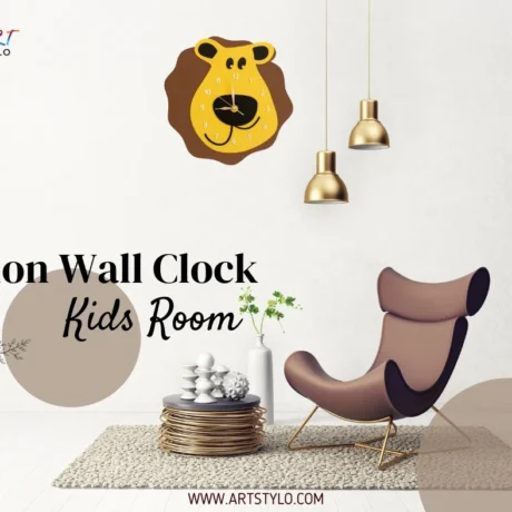 Lion wall clock for kids room made from acrylic