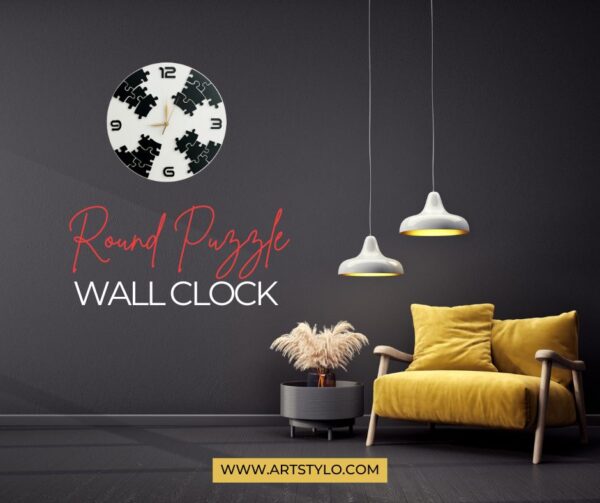 Round Puzzle Wall Clock in multi-color acrylic with 10mm thickness
