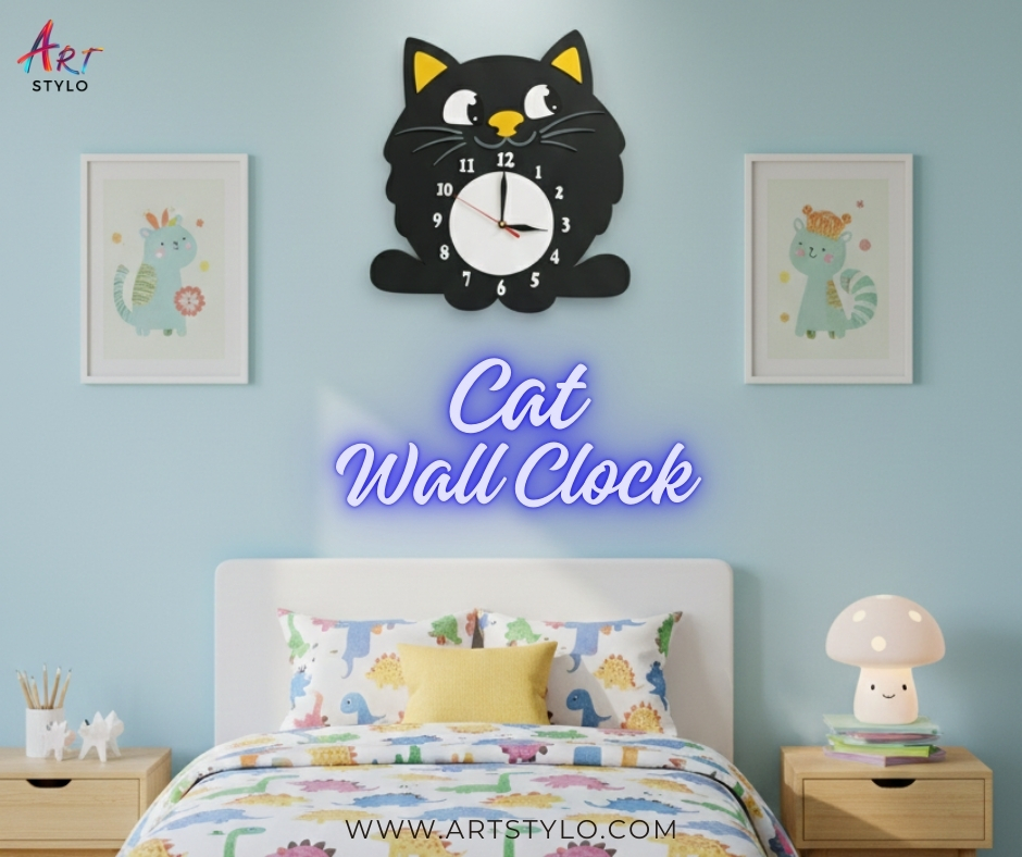 Cute multi-color cat wall clock made with high-quality acrylic