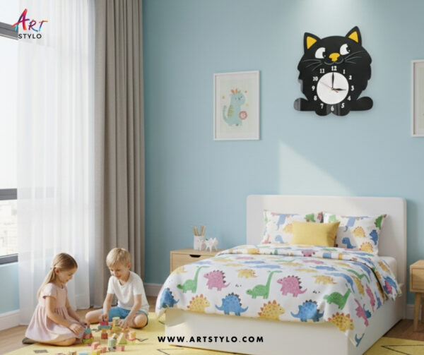 Modern multi-color acrylic cat wall clock for home décor