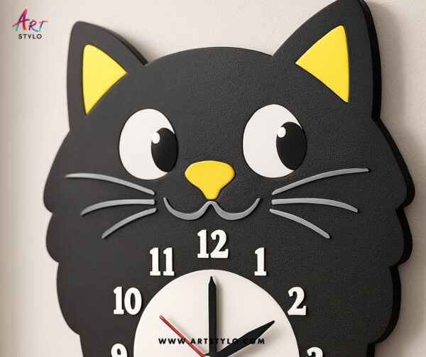 Decorative cat wall clock with vibrant colors and acrylic material
