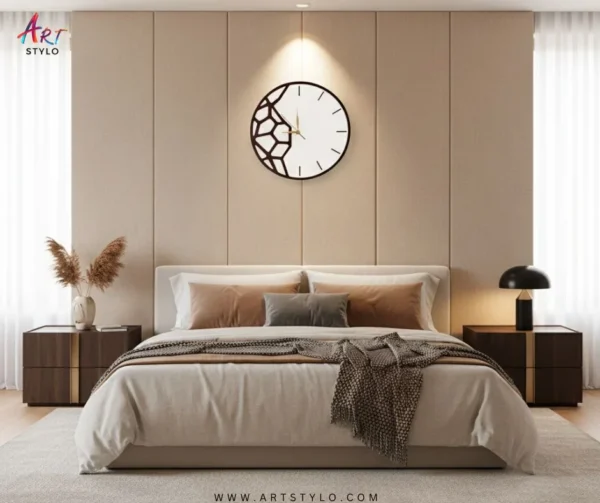 Back view of Modern Abstract Acrylic Wall Clock with premium hanging clips