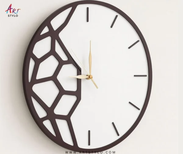 Modern Abstract Wall Clock hanging on wall with minimalist décor