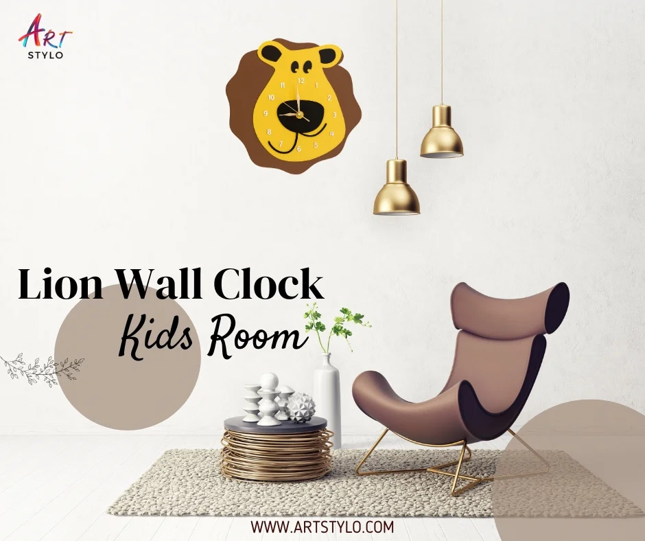 Lion wall clock for kids room made from acrylic