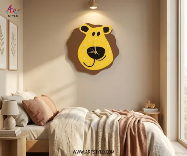 Kids room lion wall clock with 10mm thick acrylic
