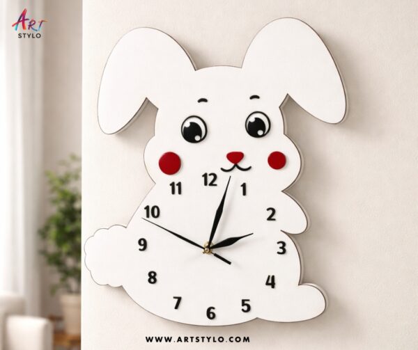 Cute rabbit wall clock decor for kids bedroom