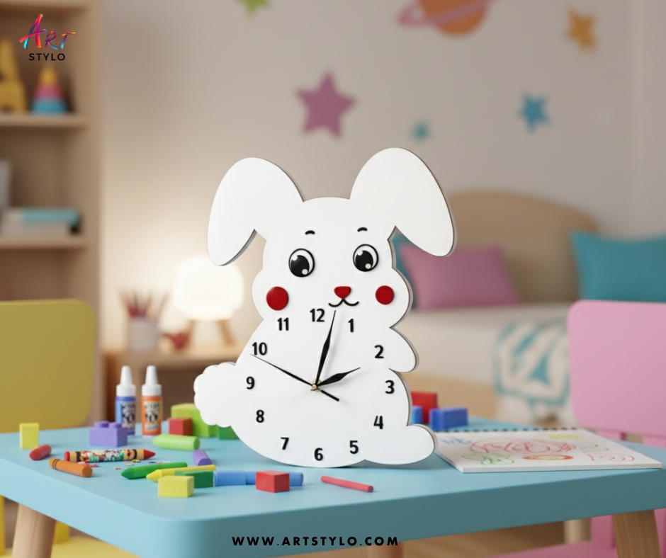 Rabbit wall clock for kids room made of high quality acrylic
