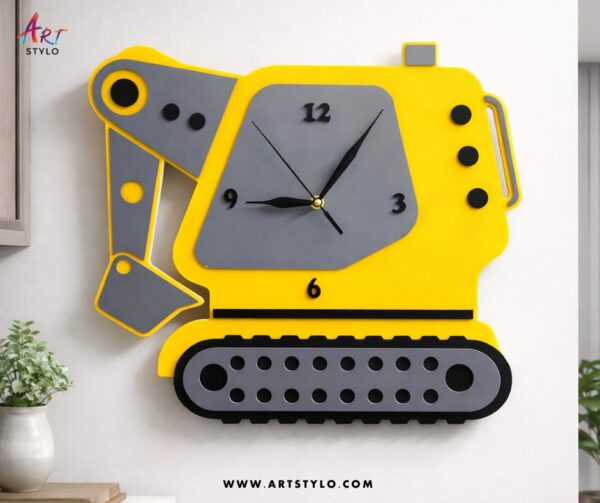 Excavator wall clock for playroom wall decor